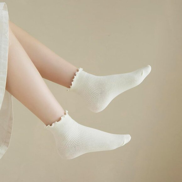 Multicolor Women’s Ruffle Socks 6 Pairs Cute Frilly Ankle Cotton Lettuce Crew - Picture 5 of 6